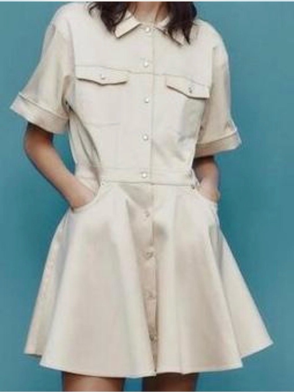 Zara Cream Short-Sleeve Button Shirt Dress